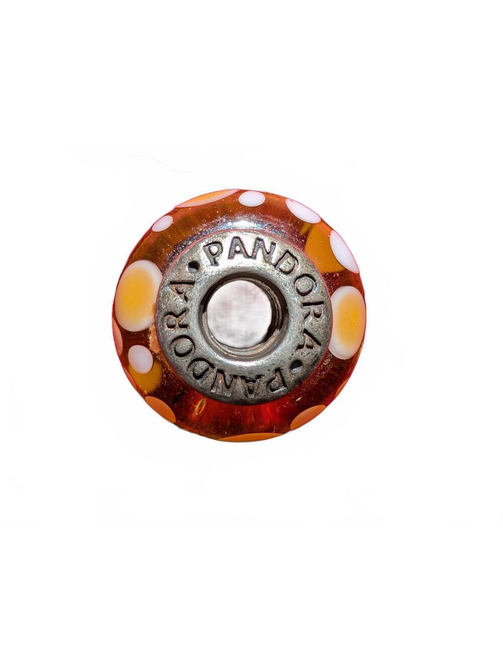 Pandora Orange and White Polka Dot Murano Glass Charm Bead